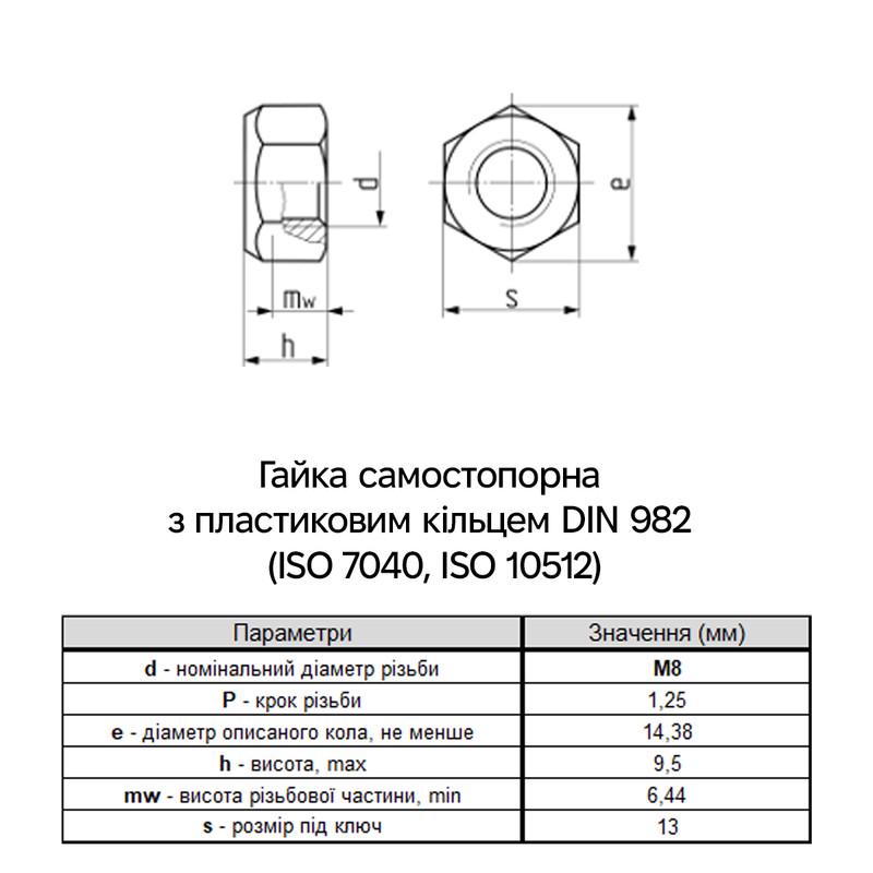 Гайка М 8*1,25 с нейлоновым кольцом ВАЗ высокая (упак. 50 шт.)