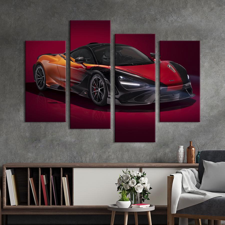 Картина на холсте Спорткар McLaren 765LT на ярком фоне 129x90 см (1389-42)