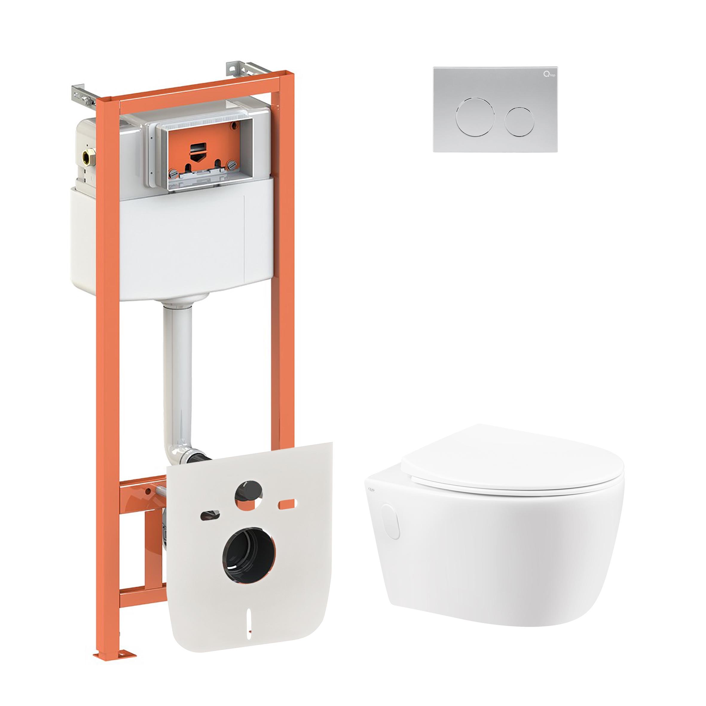 Комплект инсталляции Q-tap Nest/Leo QT11331002ERW0133M425M11111SAT с унитазом кнопка Сатин (124785)