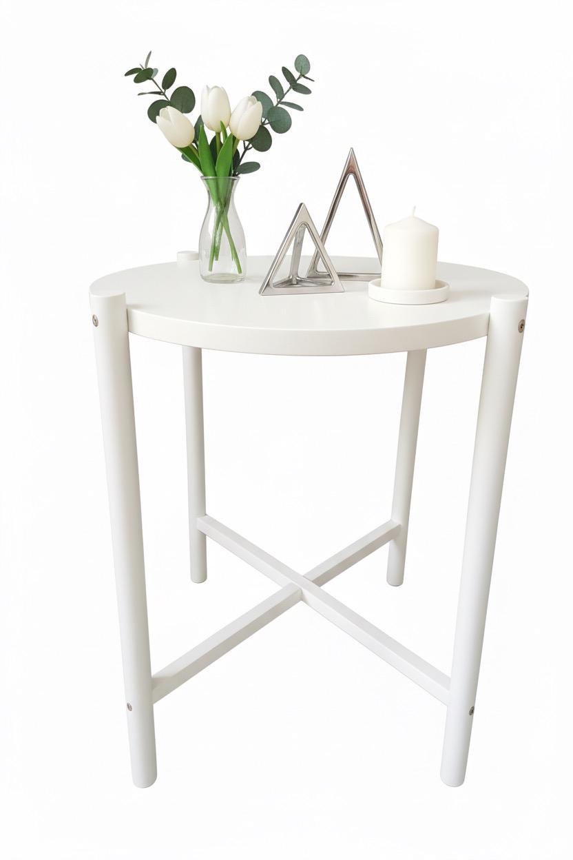 Журнальний столик круглий з натурального бука дворівневий Білий 56 см Білий (29889348)