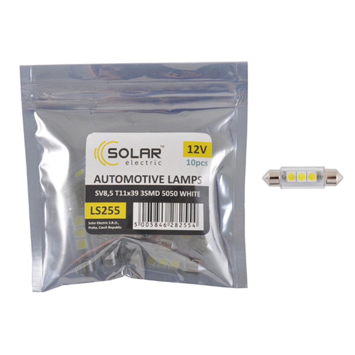 Автомобільна лампа LED Solar 12V SV8.5 T11x39 3smd 5050 10 шт. White (4314) Автомобільна лампа LED Solar 12V SV8.5 T11x39 3smd 5050 10 шт. White (4314)