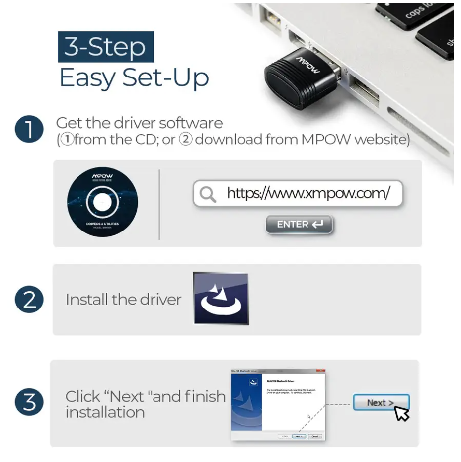 Адаптер для ПК USB Bluetooth 5,0 Mpow (BH456A) - фото 2 Адаптер для ПК USB Bluetooth 5,0 Mpow (BH456A) - фото 2