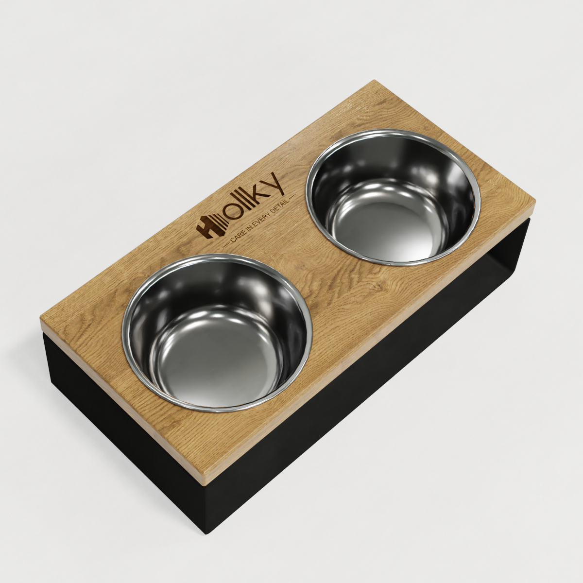 Миски на подставке из цельного металлического листа для собак и котов Hollky SteelWood S 2х0,45 л (SWS-36188-BLNT) - фото 9