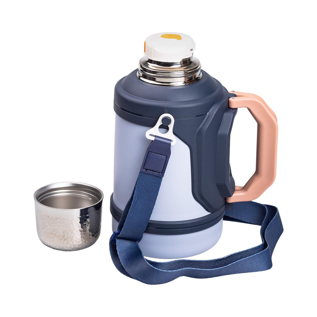 Термос Vacuum Cup с ремешком и складной ручкой 1,5л Темно-синий (HP-14-21BL) - фото 2