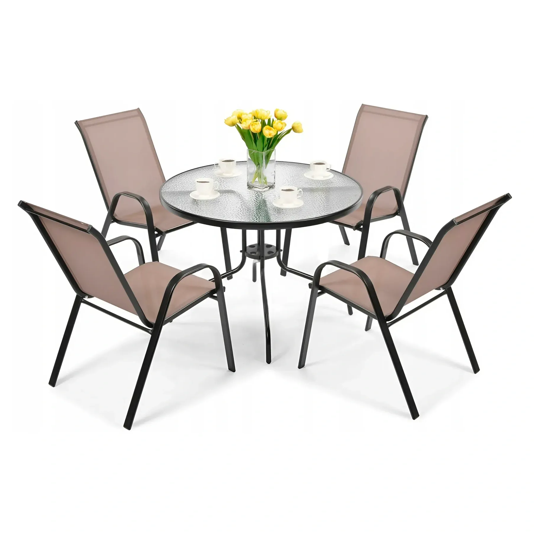 Комплект садовой мебели 4Points Arte-4 текстилен круглый стол 80 см/4 кресла Коричневый (DA-4PART4BR)
