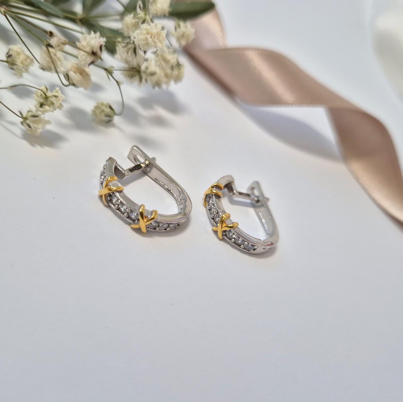 Серьги дорожка с белыми камнями серебро 925 пробы позолота 3,99 г (6369/3)