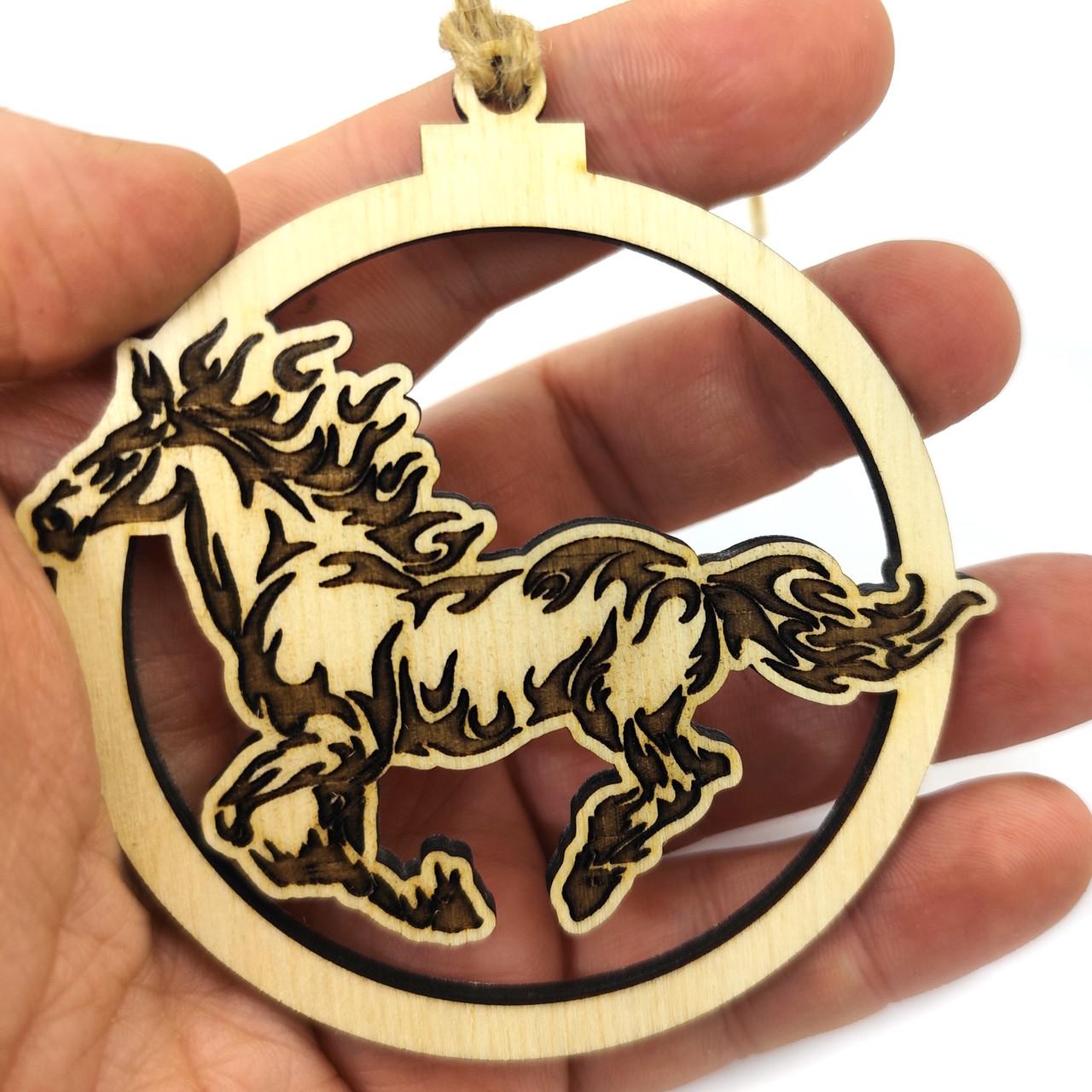 Игрушка новогодняя на елку Год Лошади 2026 деревянная v.2 9х8,5 см Береза ​​(2795404628) - фото 2