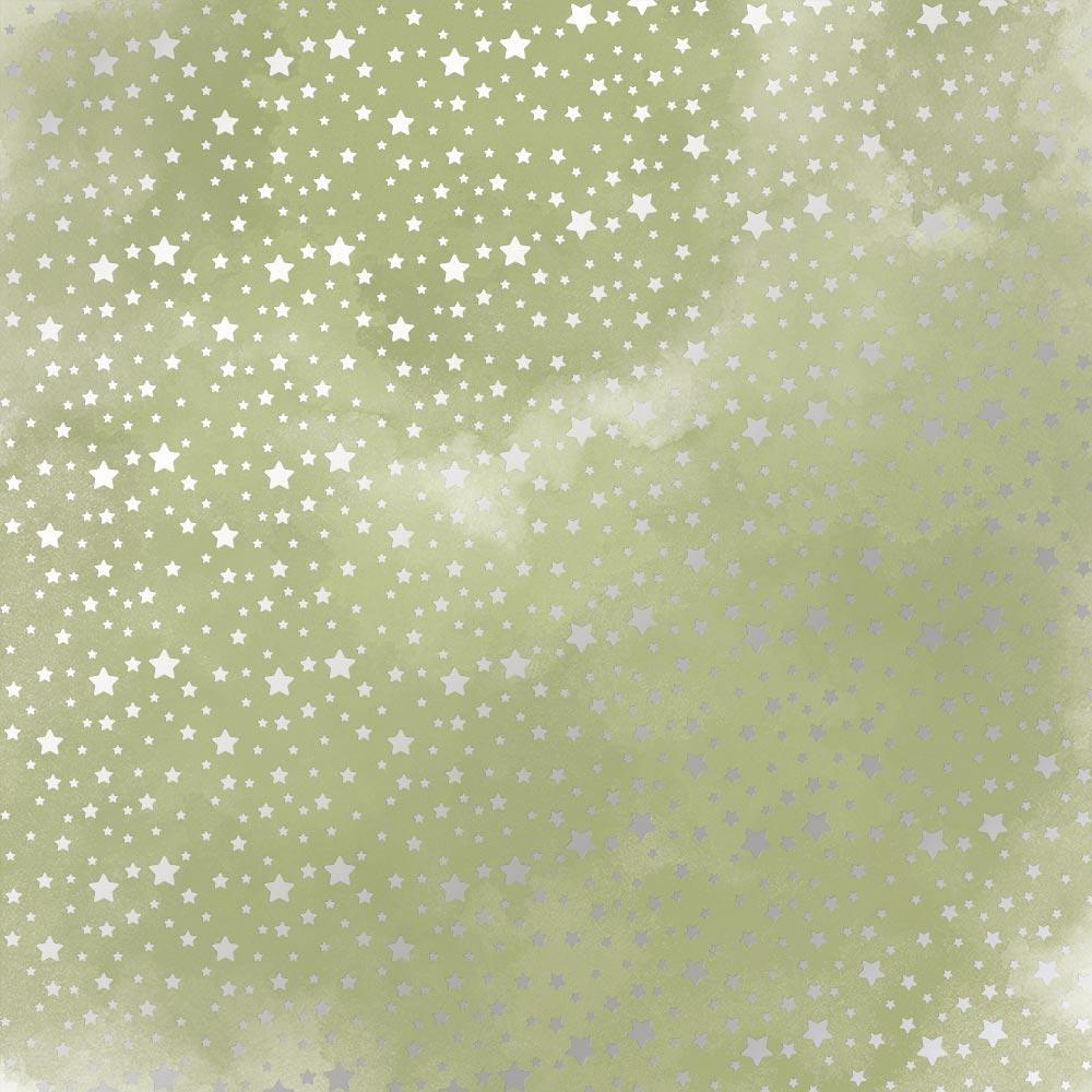 Лист бумаги односторонний Silver stars с серебряным тиснением 30,5х30,5 см Olive/Watercolor