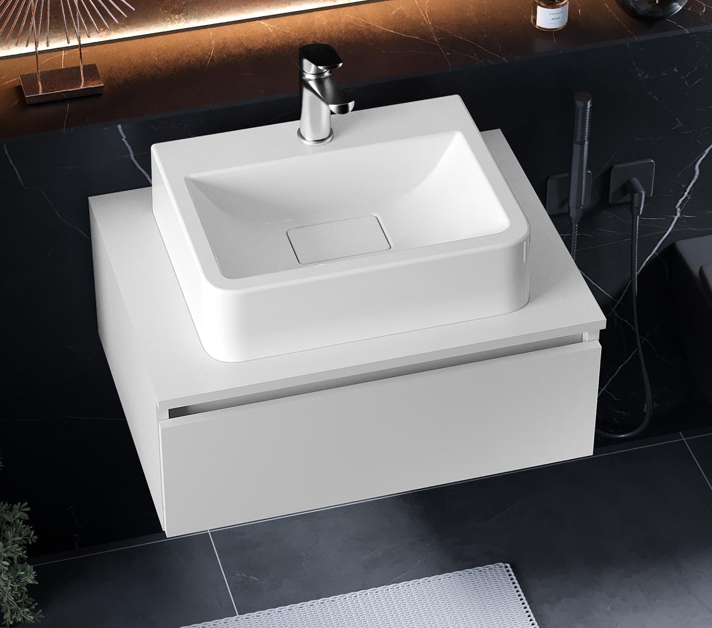 Тумба подвесная для ванной комнаты Luxor Smart 60 с накладным умывальником Piano Белый (36489757)