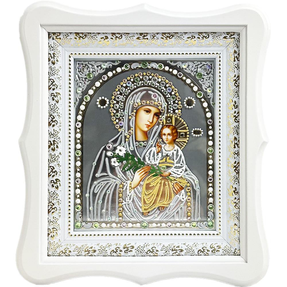 Ікона Богородиця Нев'янучий колір на склі в білій рамі (201010492)