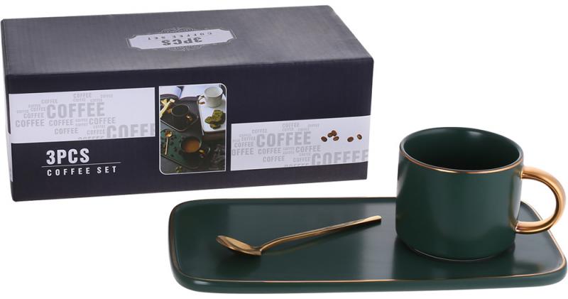 Кавовий набір Coffee Prelude Happy Day 200 мл із тарілкою та ложкою Зелений - фото 2 Кавовий набір Coffee Prelude Happy Day 200 мл із тарілкою та ложкою Зелений - фото 2