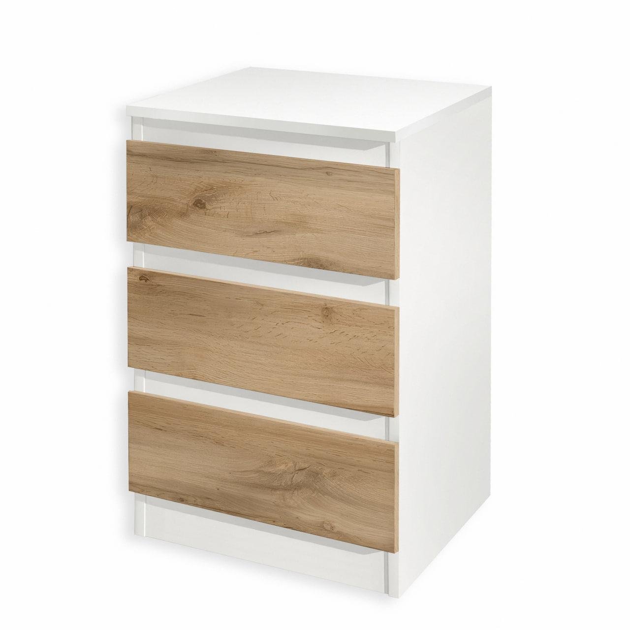 Тумба прикроватная на 3 ящика FT-216 400x398x758 мм Белый/Дуб Аппалачи - фото 2