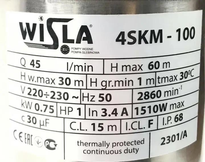 Насос глубинный погружной Wisla 4 SKM 100-0.75 kw с пультом кабель 10 м - фото 4 Насос глубинный погружной Wisla 4 SKM 100-0.75 kw с пультом кабель 10 м - фото 4