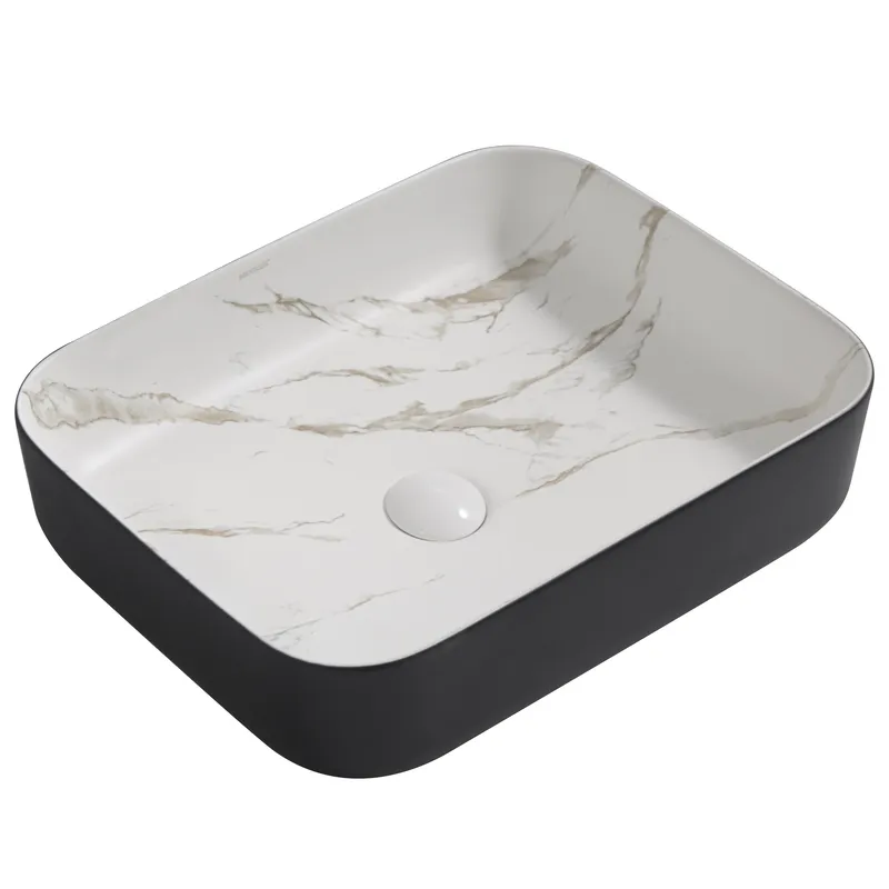 Раковина накладна MIXXUS Premium Diverse-0110 Marble прямокутна 500x390 мм Black/White (MP6517)