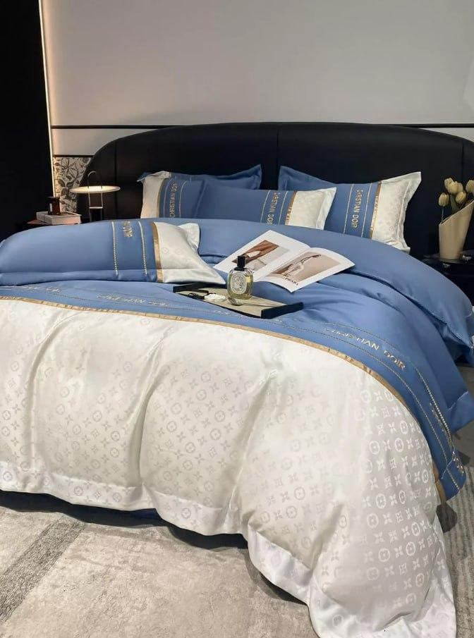 Комплект постельного белья сатиновый евро 200х220 см Синий (П4К-dior001-57)