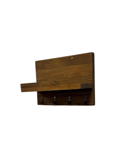 Ключница деревянная на стену 25 см на 4 крючков Американский орех