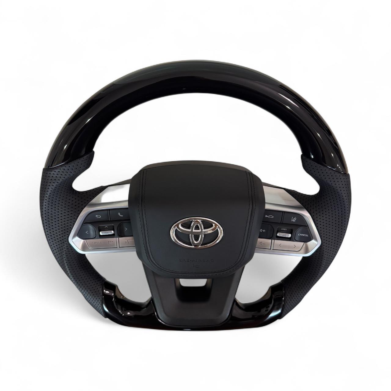 Кермо для Toyota Land Cruiser 200/Prado 150 рояльний лак зі скошеним низом подушка зі шкіри логотип та кнопки хром (29014805) - фото 2