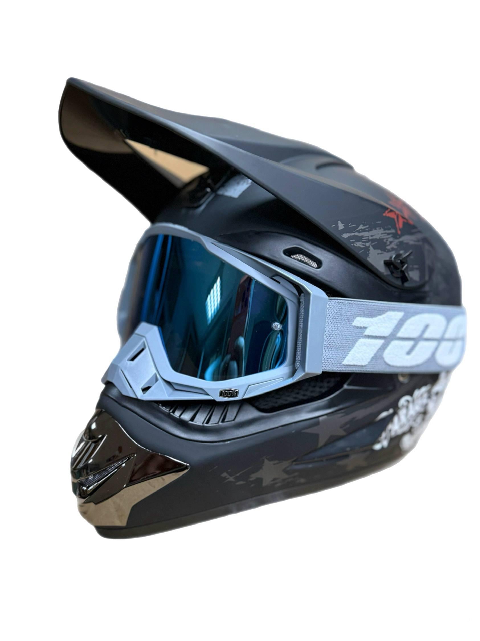 Мотошлем эндуро кроссовый Helmet Skull S череп Черный и очки Profi 100% Серый (0320) Мотошлем эндуро кроссовый Helmet Skull S череп Черный и очки Profi 100% Серый (0320)