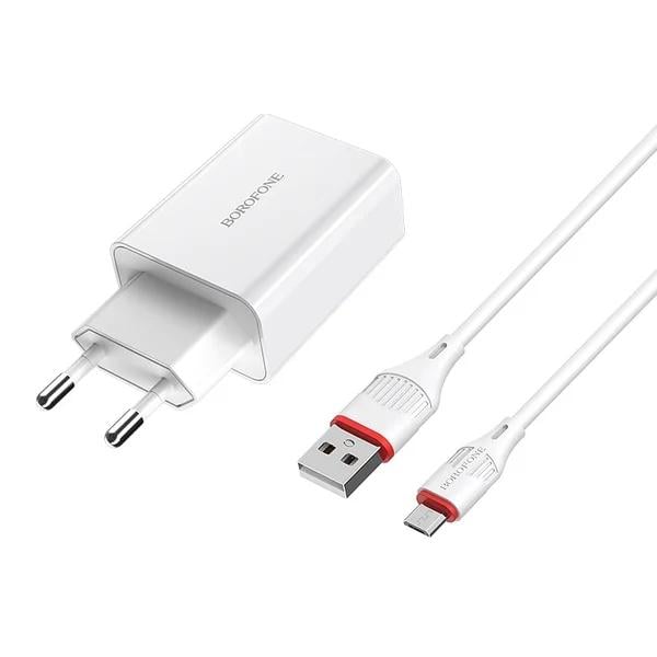 Зарядное устройство сетевое Borofone BA21A Long Journey 18W USB-A с кабелем MicroUSB 1 м White (6931474702470)