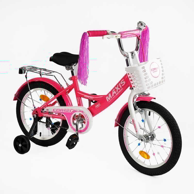 Велосипед дитячий Corso Maxis 16" ручне гальмо/сидіння з ручкою/додаткові колеса/зібраний на 75% Pink (162152)