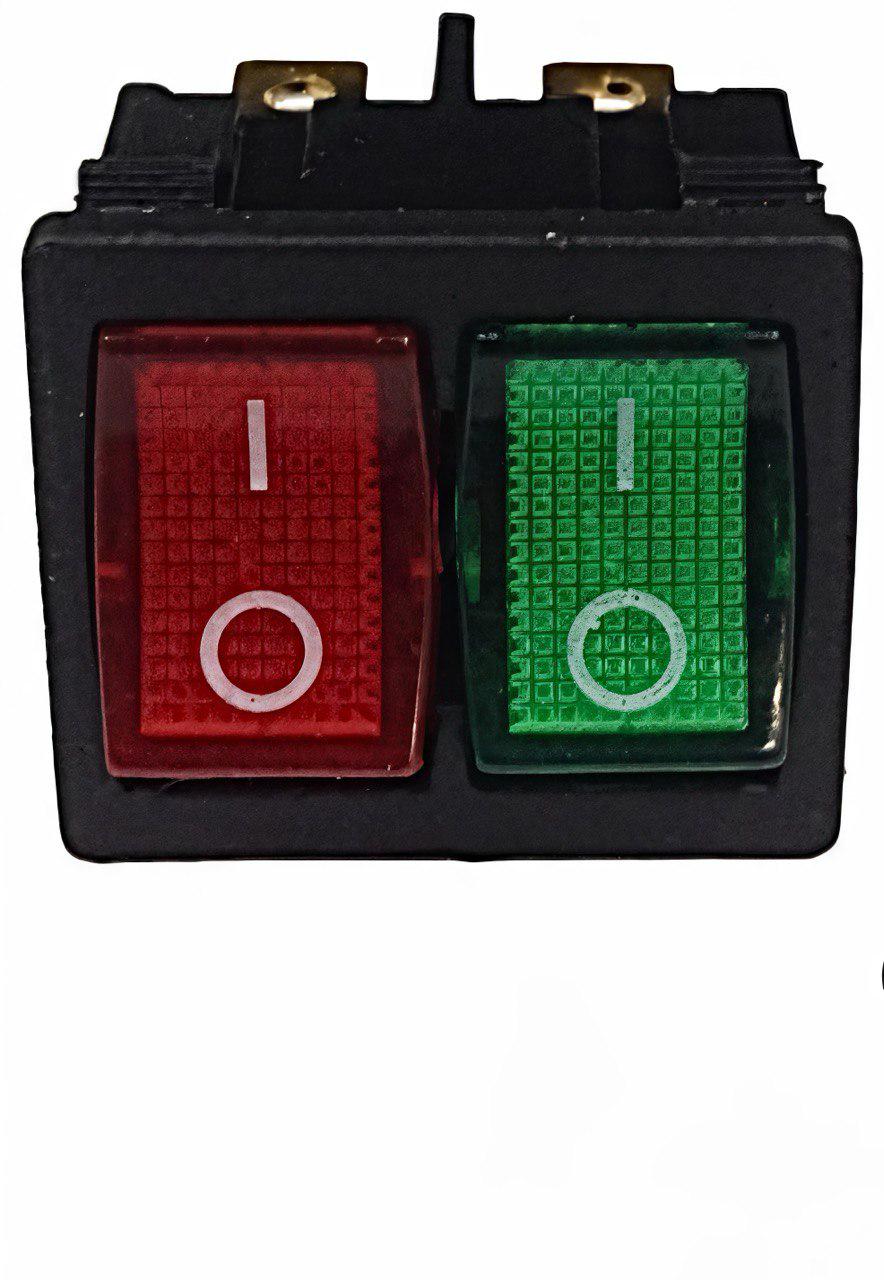 Перемикач 2 -клавішний з підсвічуванням 6 контактів KCD1-6-2101N Gr+Rd/Bk On-Off Чорний с зеленою/червоною кнопками