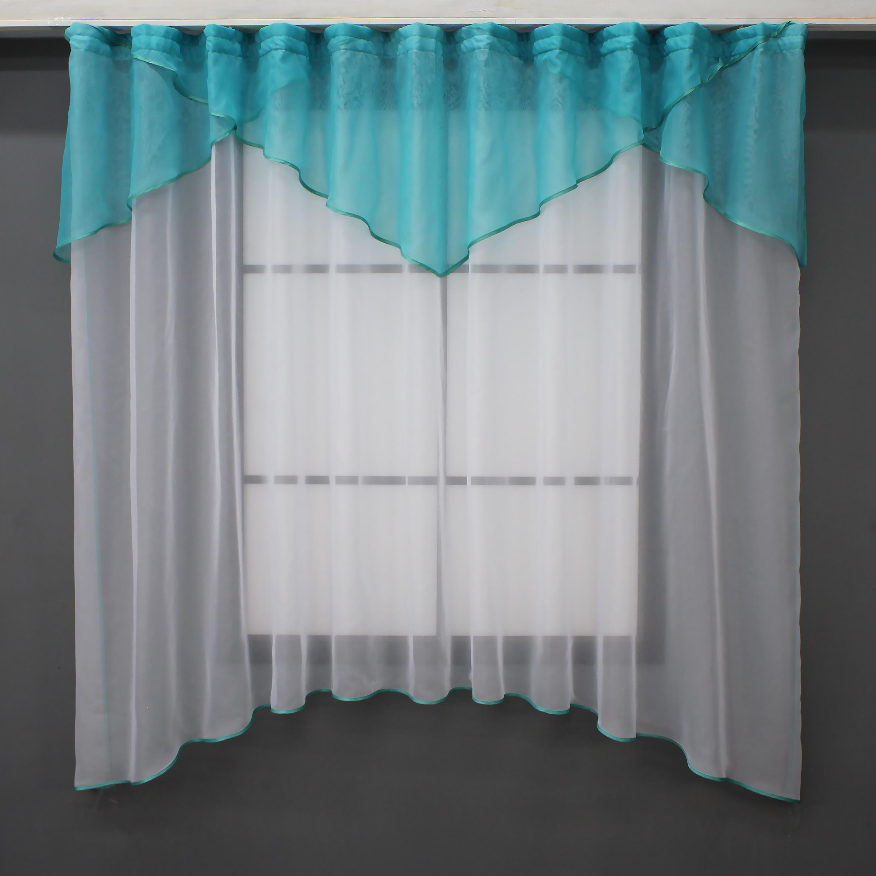 Тюль кухонная VR-Textil № 025к Арка с ламбрекеном 280х170 см Белый/Лазурный (52-0864)