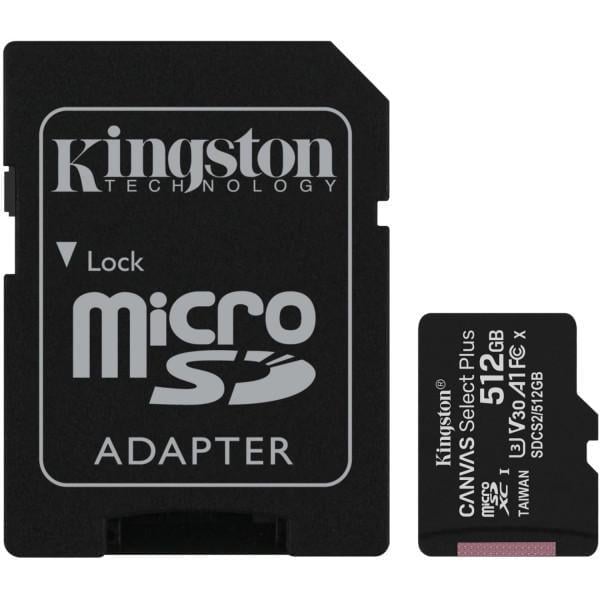 Карта памяти Kingston SDXC UHS-1 Secure Digital Micro 512 GB U3 V30 Cl10 с адаптером Retail Black (SDCS2/512GB#)