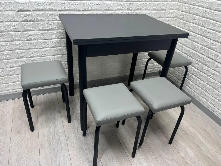Кухонний комплект стіл розкладний/табурети 4 шт. Tutty 60х80/80х120х75 см Сіро-чорний (28374678)