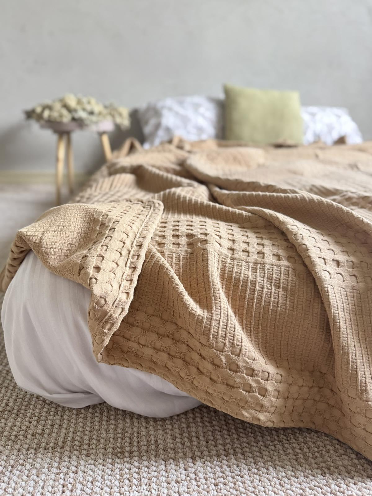 Покрывало вафельное ZEINTEX Марокко хлопковое 180х220 см Карамельный (26425776)