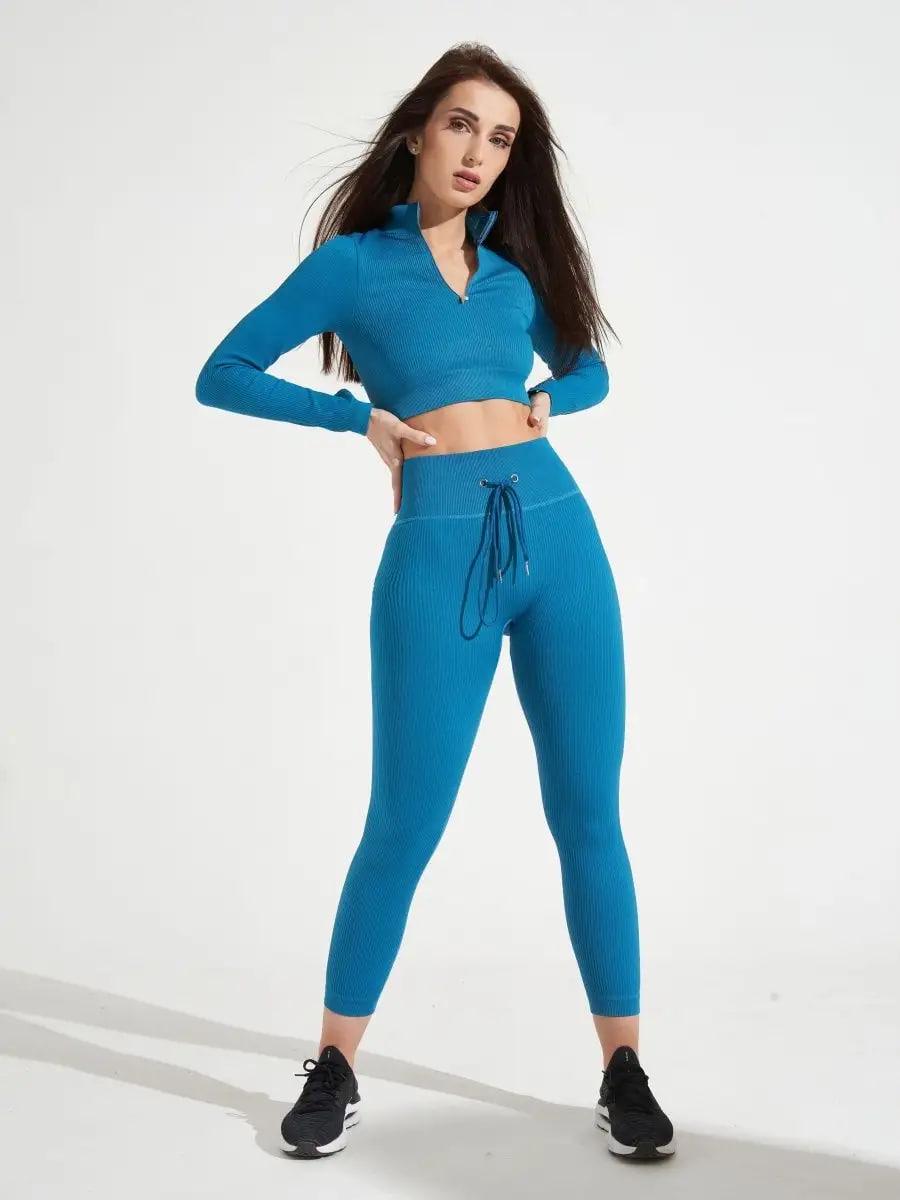 Лосины спортивные рубчик для тренировок однотонные с высокой талией бесшовные S Зеленый (70070S) - фото 6 Лосины спортивные рубчик для тренировок однотонные с высокой талией бесшовные S Зеленый (70070S) - фото 6