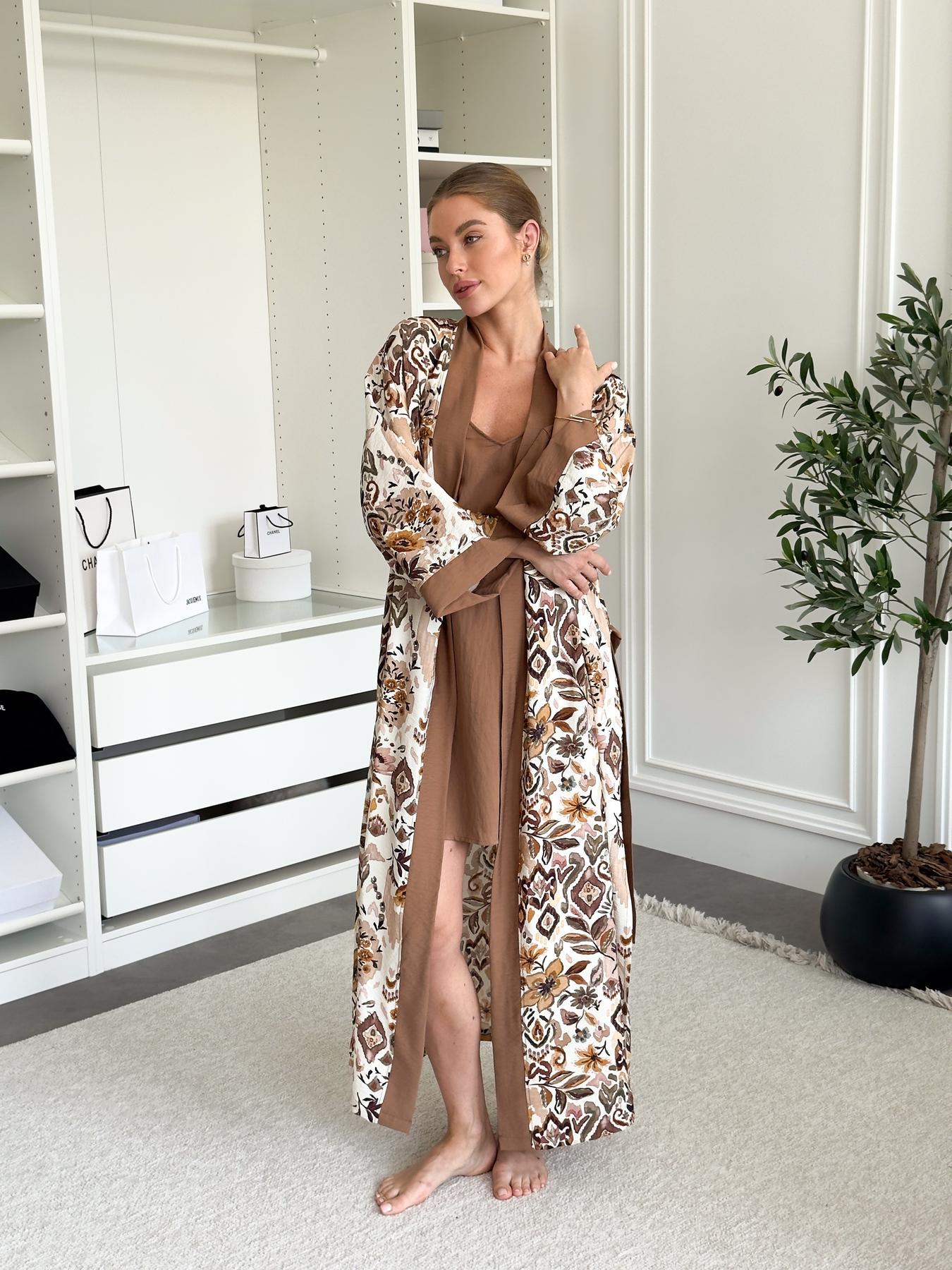 Подарунковий набір жіночий COSY Boho халат/сорочка S/M Мокко (SetBC2SH01)
