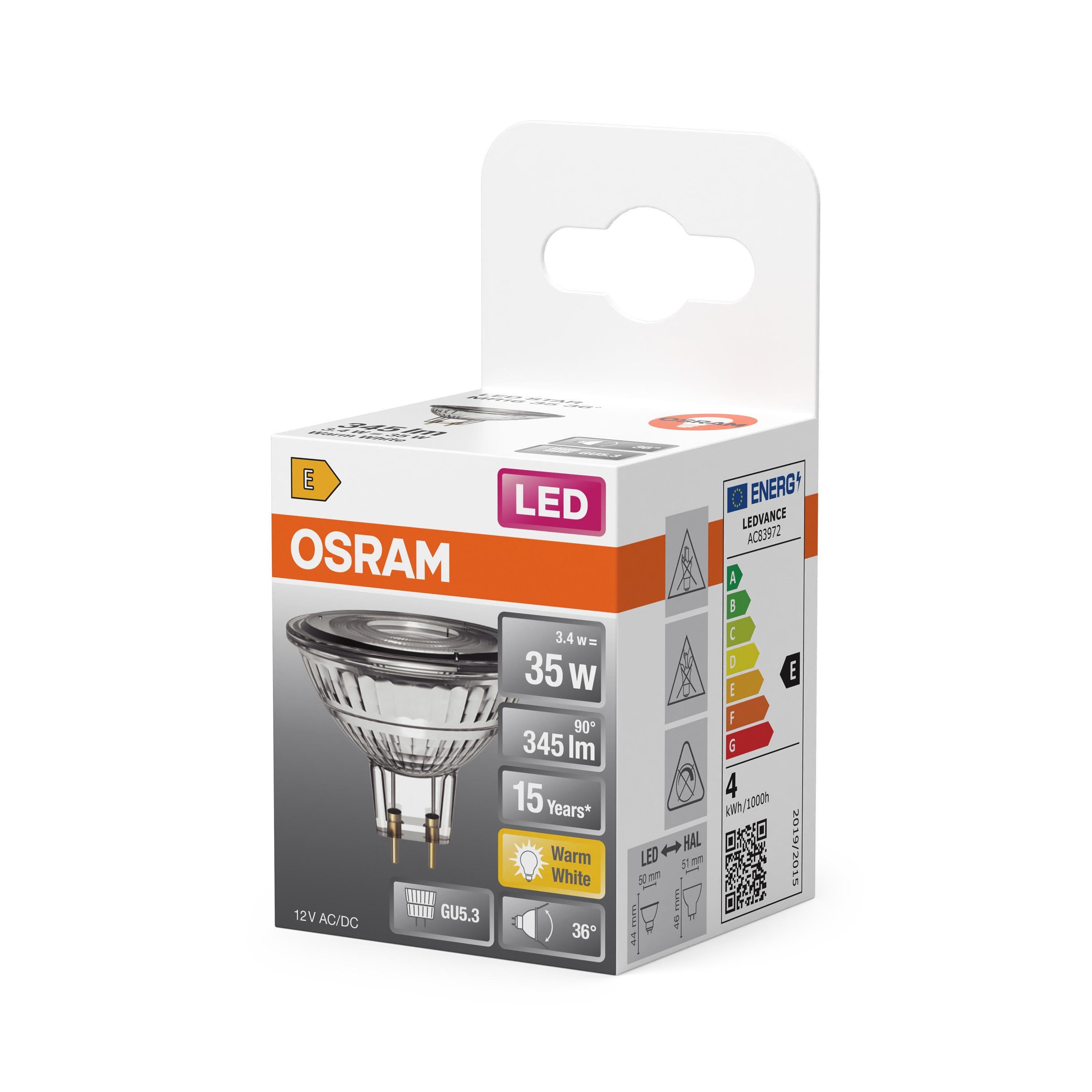 Лампа светодиодная Osram MR16 3,4W 12V 345lm 2700K GU5.3 50x44 мм рефлекторная (4099854458385) - фото 5 Лампа светодиодная Osram MR16 3,4W 12V 345lm 2700K GU5.3 50x44 мм рефлекторная (4099854458385) - фото 5