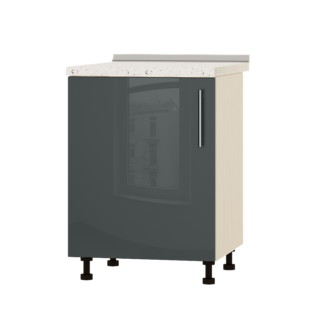 Шкаф нижний Эверест Акрил модуль под мойку Низ Н79-600 60х47х85 см Антрацит глянец/Дуб Молочный (04704)