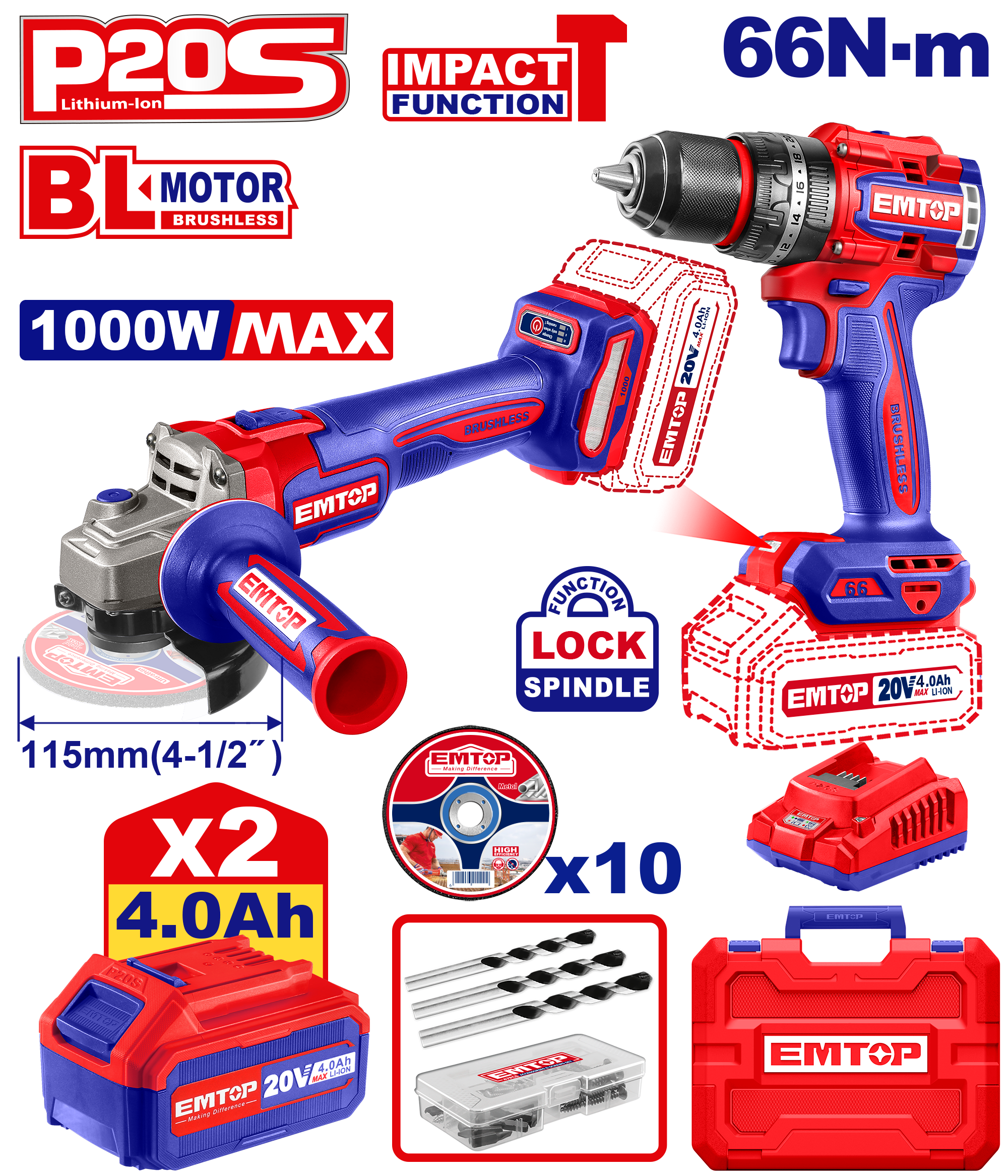 Набір інструментів акумуляторних EMTOP ECKL20273 - фото 3