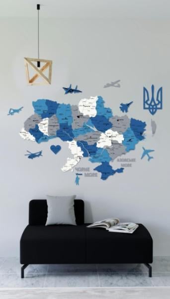 Картина-панно на стену в стиле лофт деревянное Decart Карта Украины небо с дополнительным декором 120х79 см