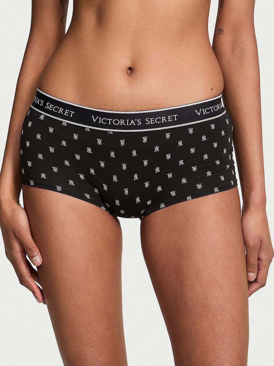 Трусики женские Victoria's Secret Logo Cotton Boyshort шортики XXL Черный (2637521939)