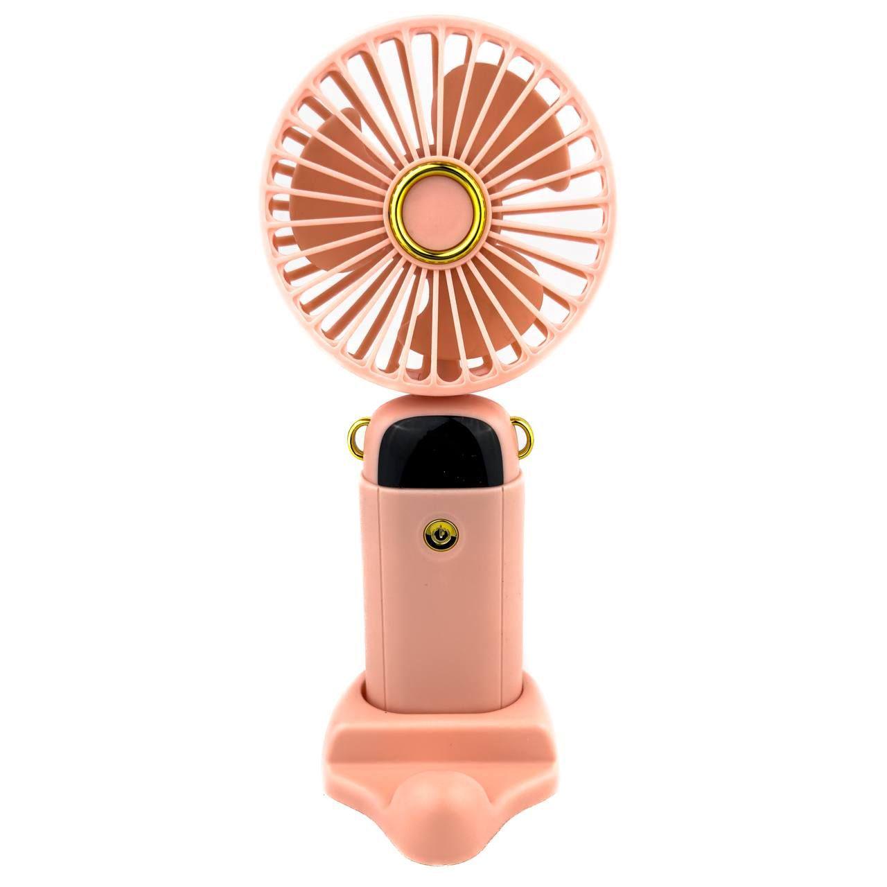 Вентилятор портативний Mini fan AND XL-880 9 см з підставкою для телефону та дисплеєм Рожевий (19018190)