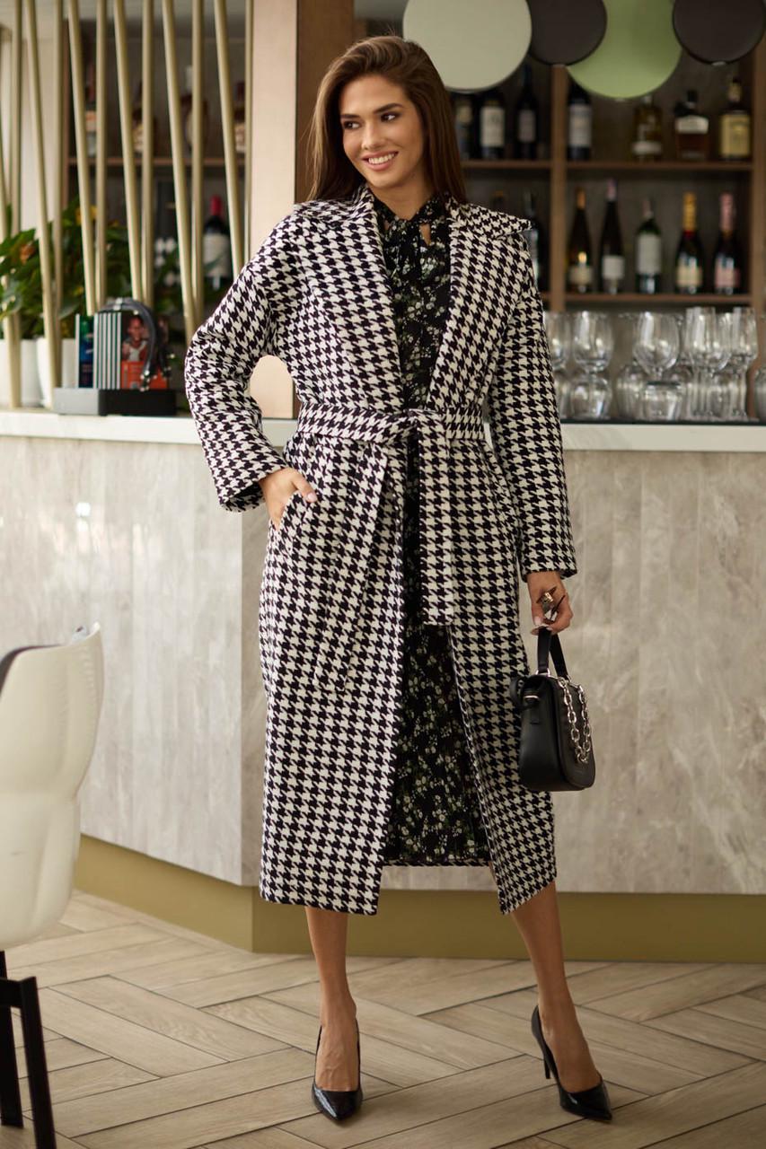 Пальто жіноче Seventeen в гусячу лапку S-M Чорний з білим (1822980363) - фото 3