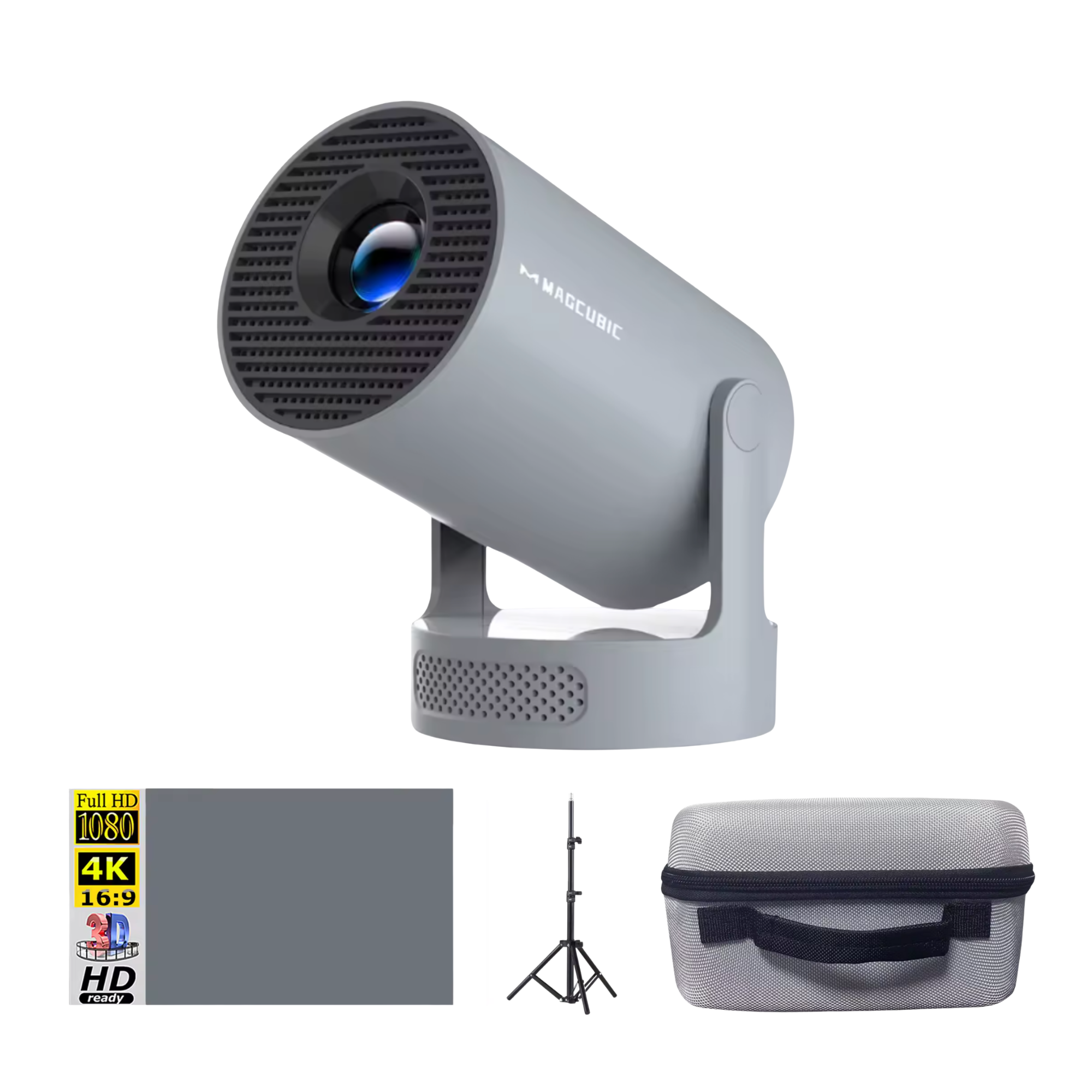 Комплект для домашнего кинотеатра проектор Magcubic HY300 PRO с мощным HiFi-звуком Grey/экран 100"/штатив 1,1 м/кейс для проектора (26415967)