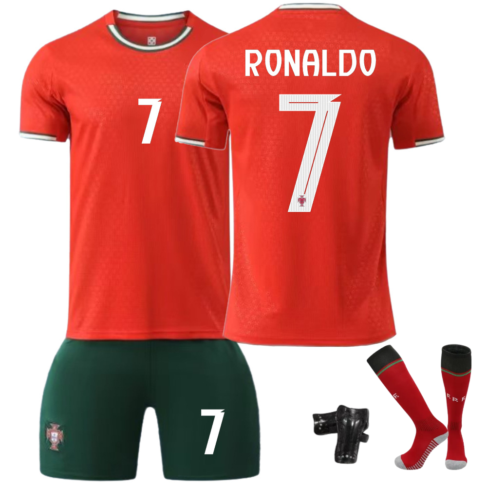 Форма футбольна дитяча Ronaldo 7 з гетрами р. 34-38 Збірна Португалії та щитками сезон 2026 р. 26 140-145 см Червоний (a68016d8)