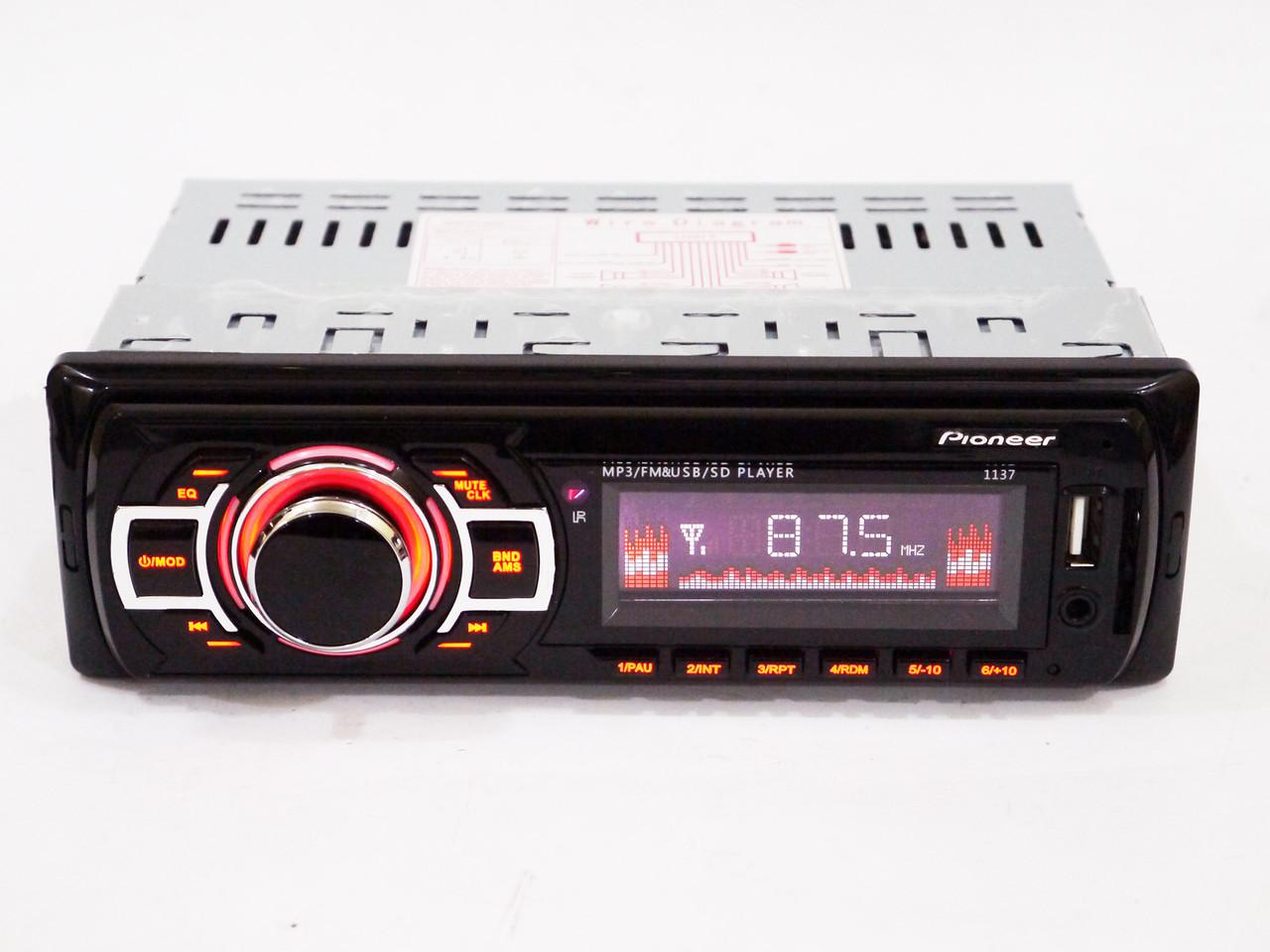 Автомагнитола Pioneer 1137 USB/SD/FM/AUX с пультом ДУ 4x50 Вт красная подсветка