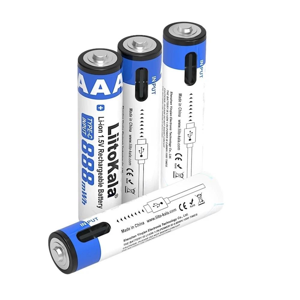 Аккумулятор LiitoKala AAA USB Type-C 1,5V 888 mWh 4 шт.