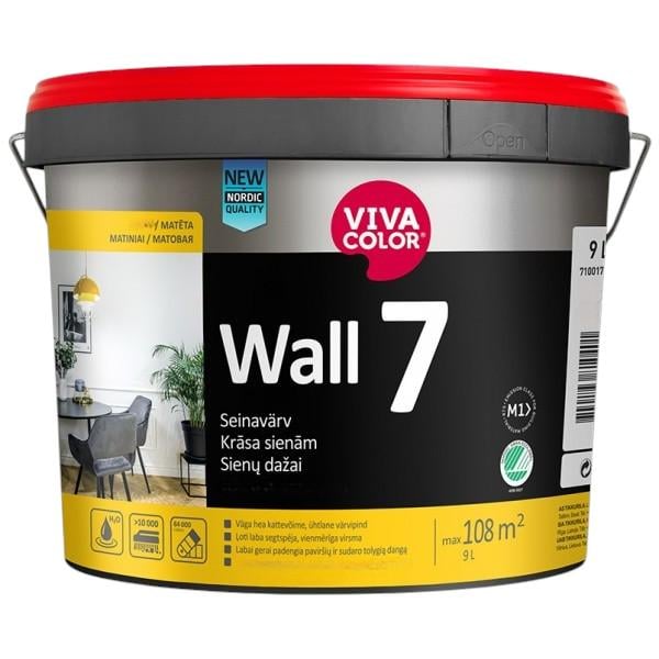 Краска для стен шелковистоматовая Vivacolor Wall 7 воднодисперсионная база A для внутренних работ 9 л Белый (2105676594)