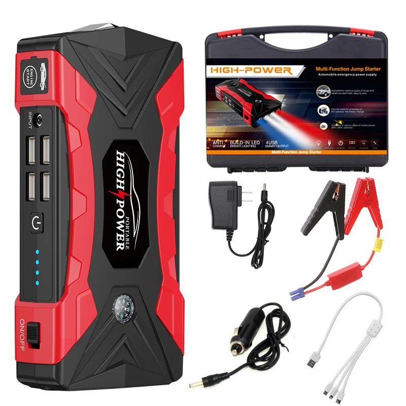 Пускозарядное устройство бустер QY33 99800 mAh 4 USB Jump Starter Черно-красный