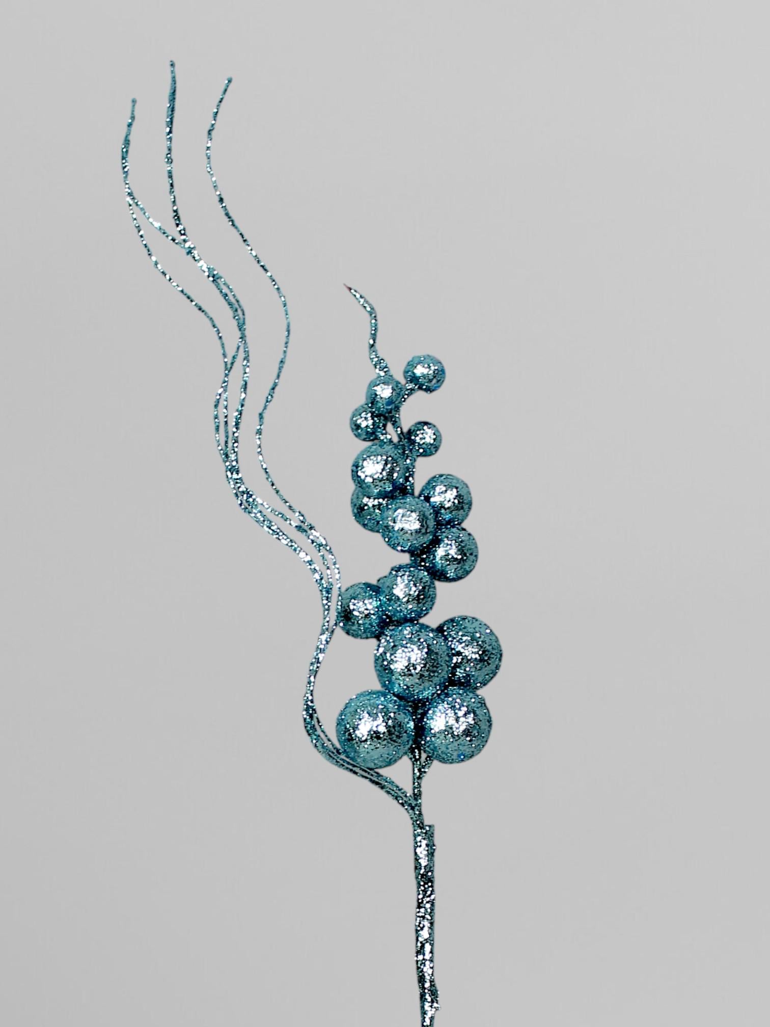 Веточка новогодняя с шариками в глитере 45 см Голубой (Р03084)