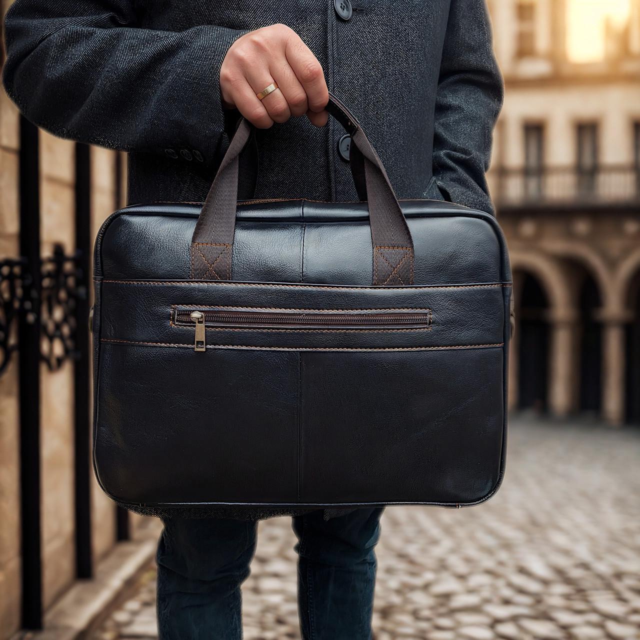 Портфель чоловічий Lorian з натуральної шкіри з регульованим плечовим ременем Темна кава (LR 252019-darkcoffee) - фото 4 Портфель чоловічий Lorian з натуральної шкіри з регульованим плечовим ременем Темна кава (LR 252019-darkcoffee) - фото 4