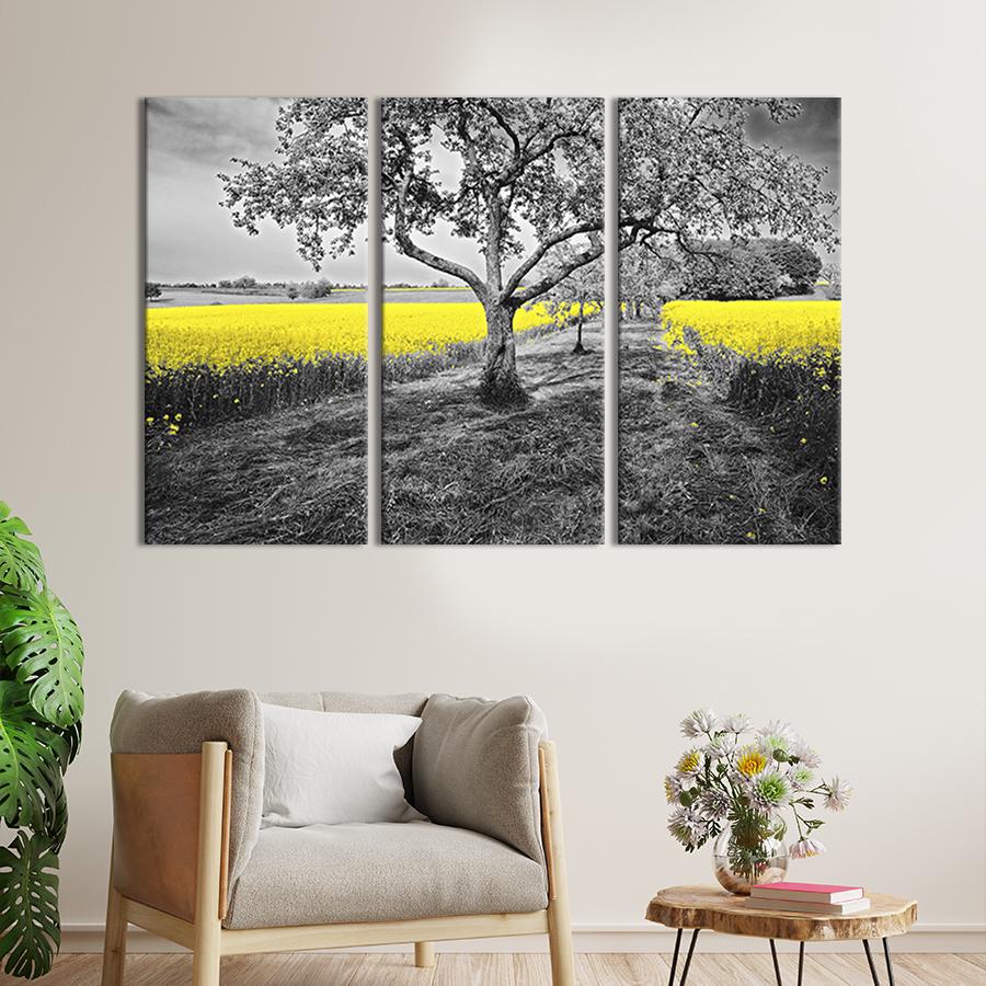 Модульная картина на холсте Триптих Жёлтые цветы с деревьями 156x100 см (574-31)