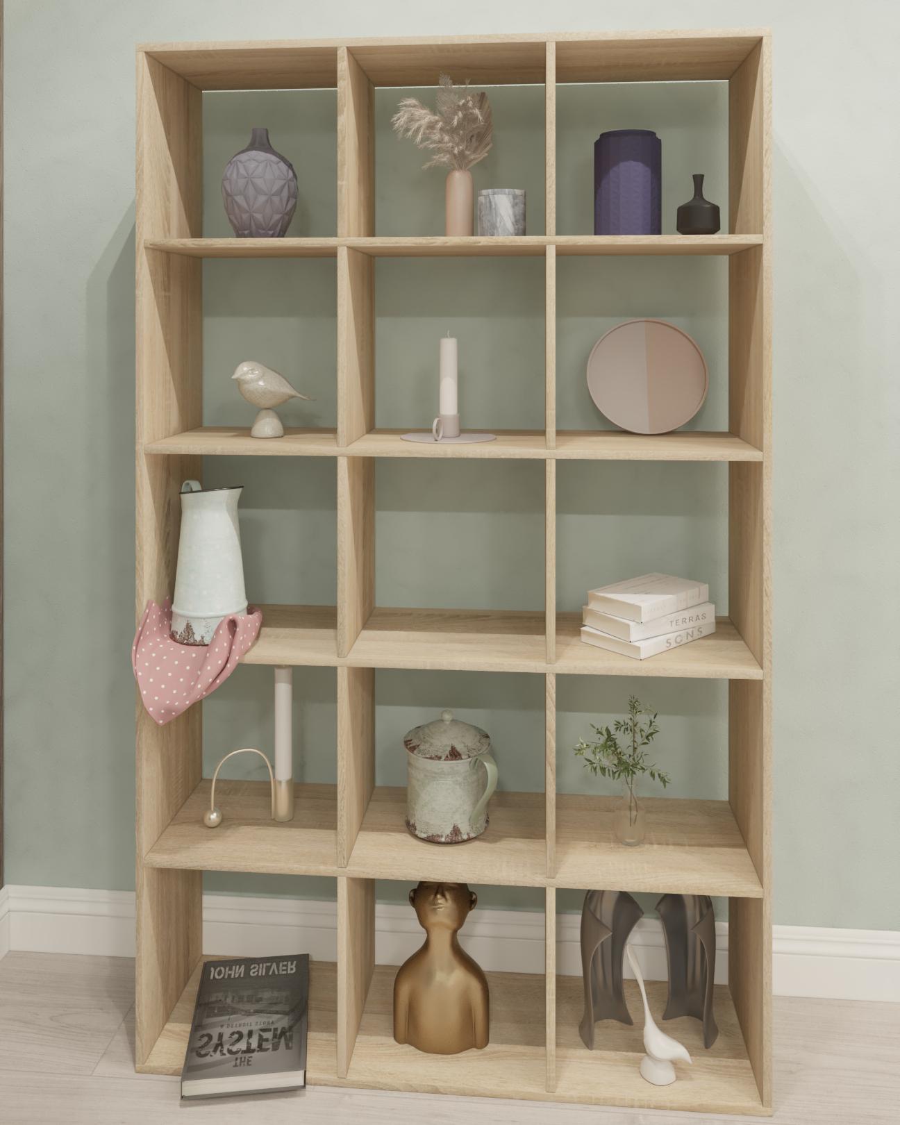 Стелаж для книг та декору на 15 комірок L-0115 1072х290х1776 мм Дуб Сонома - фото 1