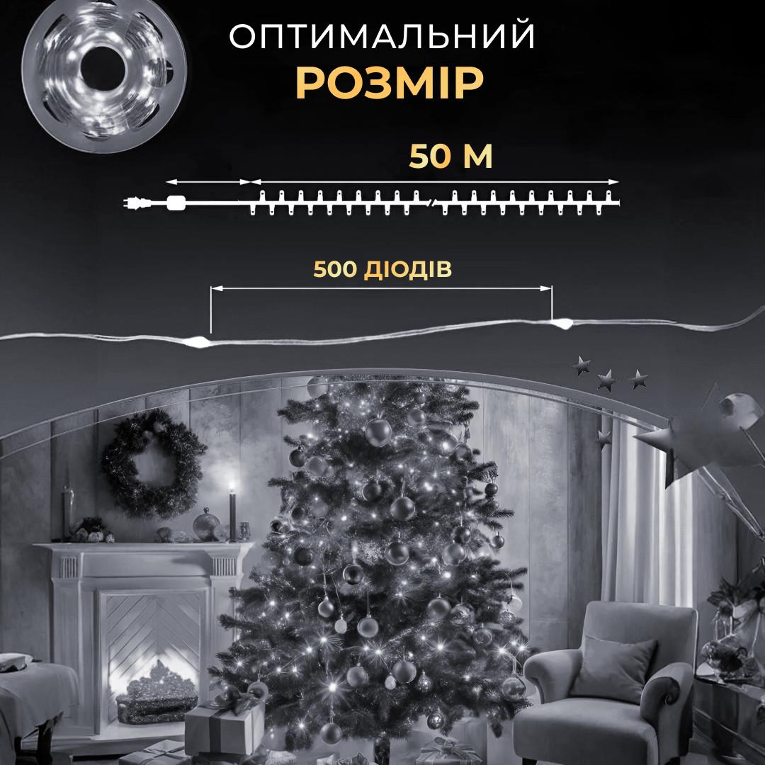 Гирлянда-роса на пульте на 500 LED светодиодов капля зеленый провод 50 м Белый (5364) - фото 2