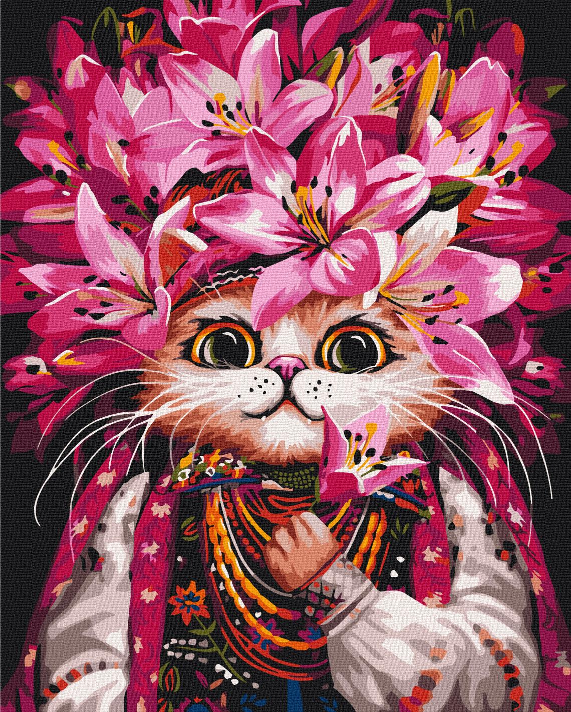 Картина по номерам Brushme Кошка в лилиях 40x50 см (BS54143)